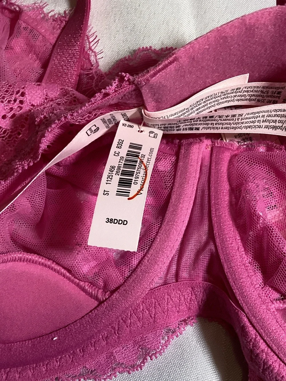 Victoria's Secret Hot Pink Lace Underwire Bra & Thong Set